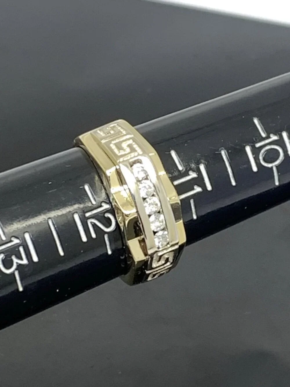 Men's Ring 14k Yellow Gold Diamond 0.25ctw Statement Greek Key Pattern Size 11.5